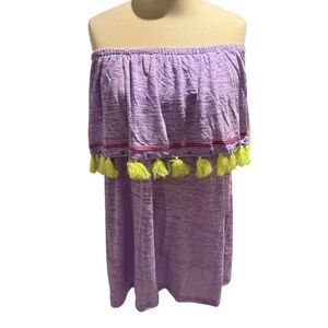 PITUSA Ibiza Mini Dress Swim Coverup Purple with Tassels - size Petite